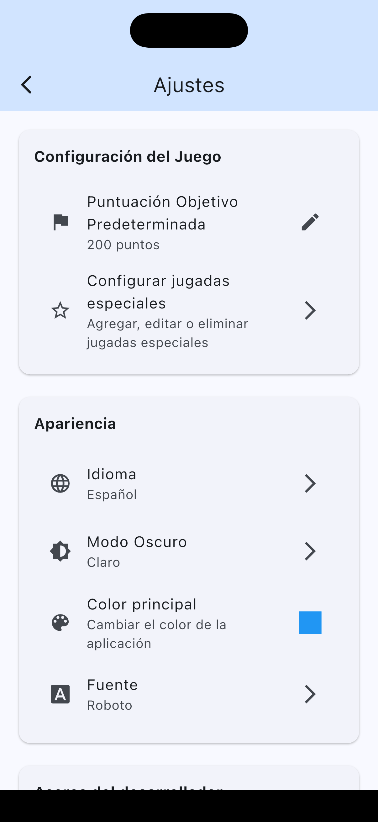 Colores, idioma y fuente
